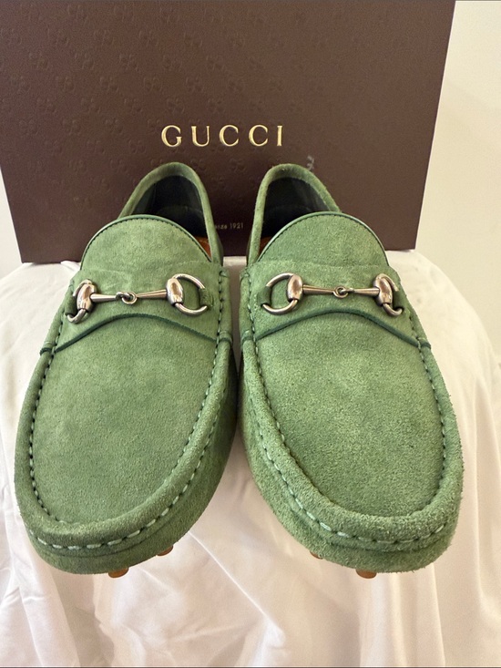 Gucci Green Suede Horsebit Loafers for Men main image 7